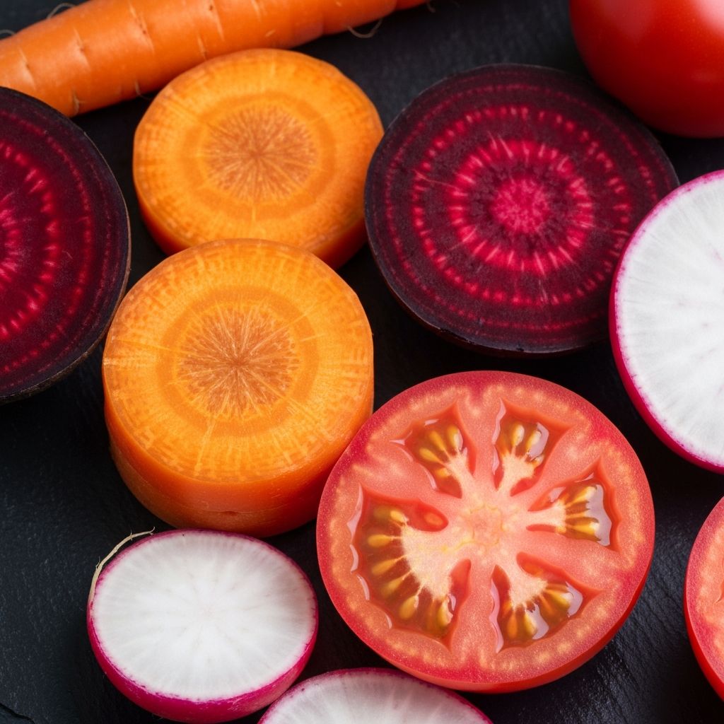 Cross-section of fresh vegetables showing vibrant colors and textures